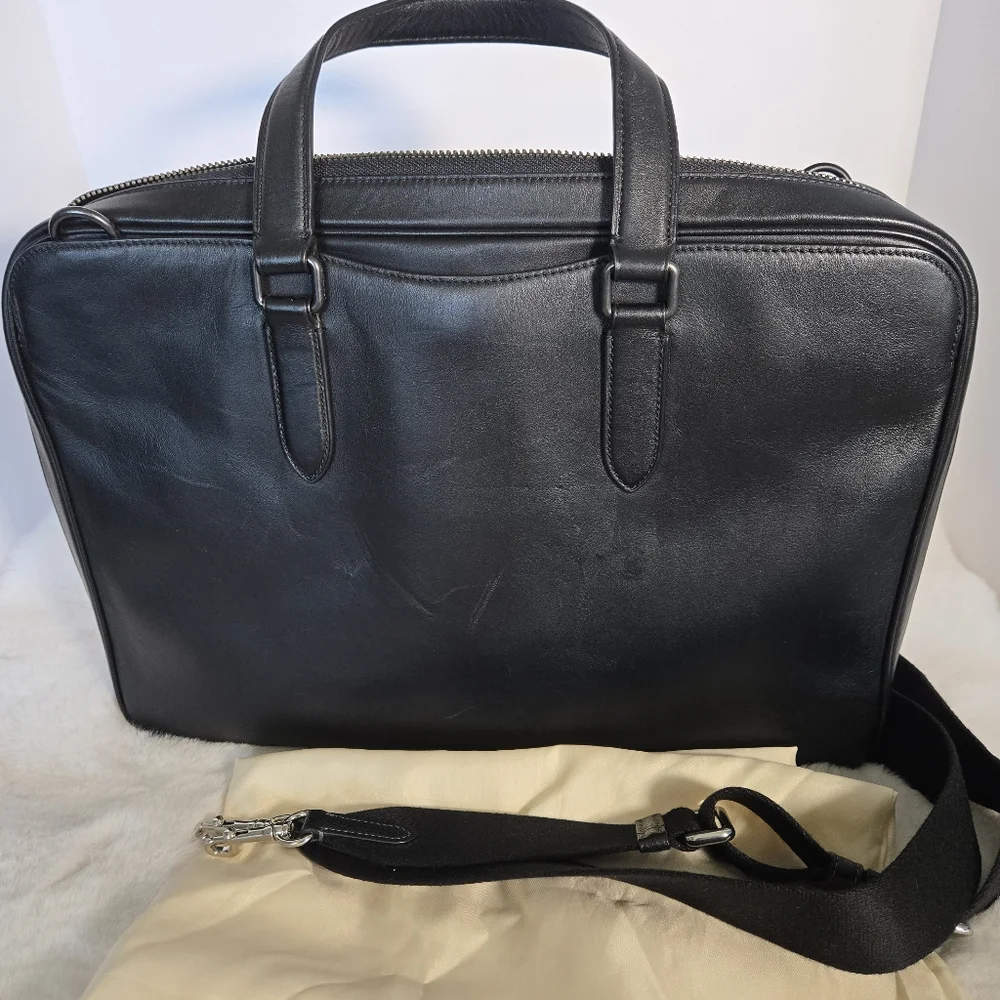 Coach Black Leather Graham Slim Briefcase with Gunmetal Accent Hardware C8170